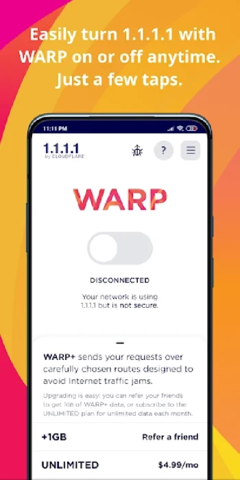 1.1.1.1 + WARP: Safer Internet - скриншот 1